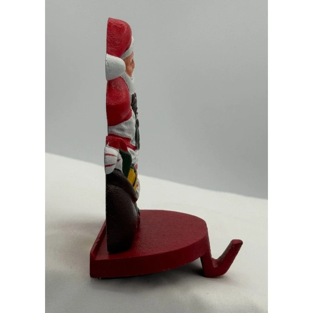 1990 Lillian Vernon Cast Iron Santa and Bear Stocking Holder 5